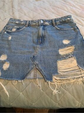 Zara Distressed Blue Denim Mini Skirt
